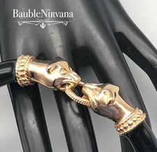 Vintage Milor Italy Rose Gold Plated Bronze Black Enamel Panther Bracelet