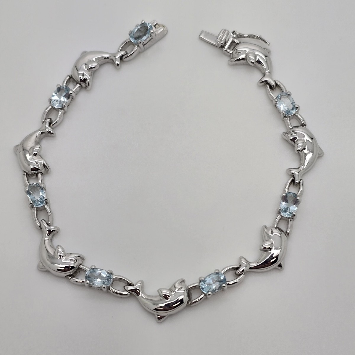 ROSS SIMONS STERLING SILVER BLUE TOPAZ DOLPHIN BRACELET 14.8 GRAMS