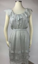 J. Crew Gray White Dainty Floral 100% Silk Layered Hem Dress 6 