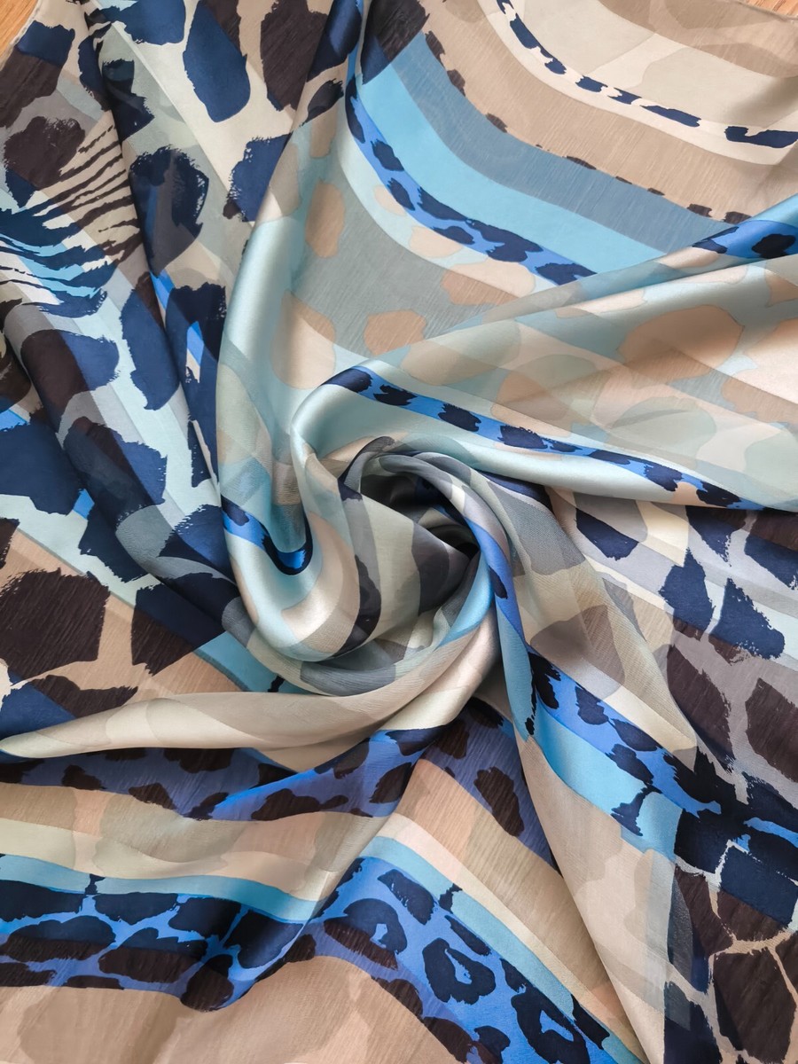 CHRISTIAN FISCHBACHER Blue silk chiffon square scarf geo animal