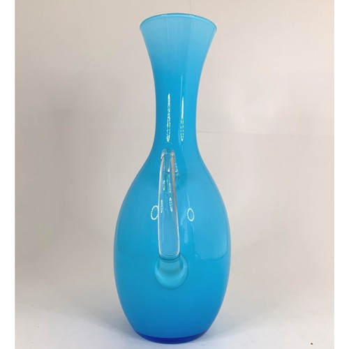 Vintage blau gefasst Glas Krug mundgeblasen MCM elegant modern 10" - Bild 5 von 8