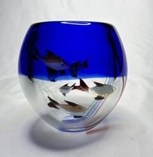 Art Glass Fish Aquariam Bowl Vase 4-3/4  
