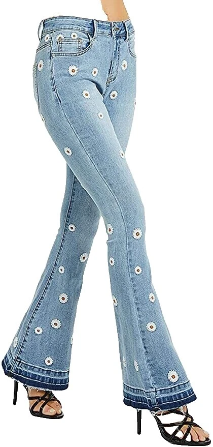 Jeans de Algodón Bordado para Mujeres