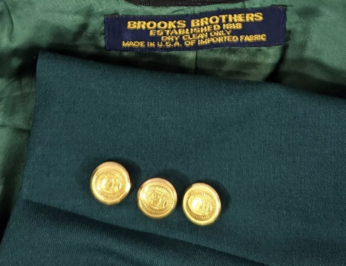 Brooks Brothers Vintage Masters Green Blazer Gold Metal Button Sport Coat 43L