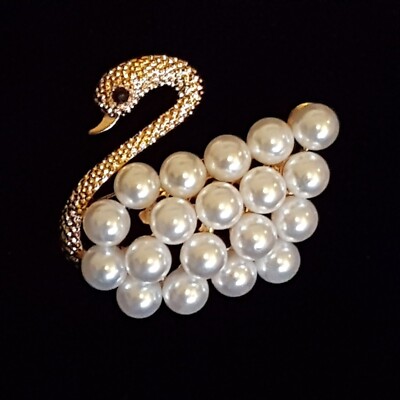 Swan Brooch Gold Plated Imitation Pearl Cute Elegant High Quality