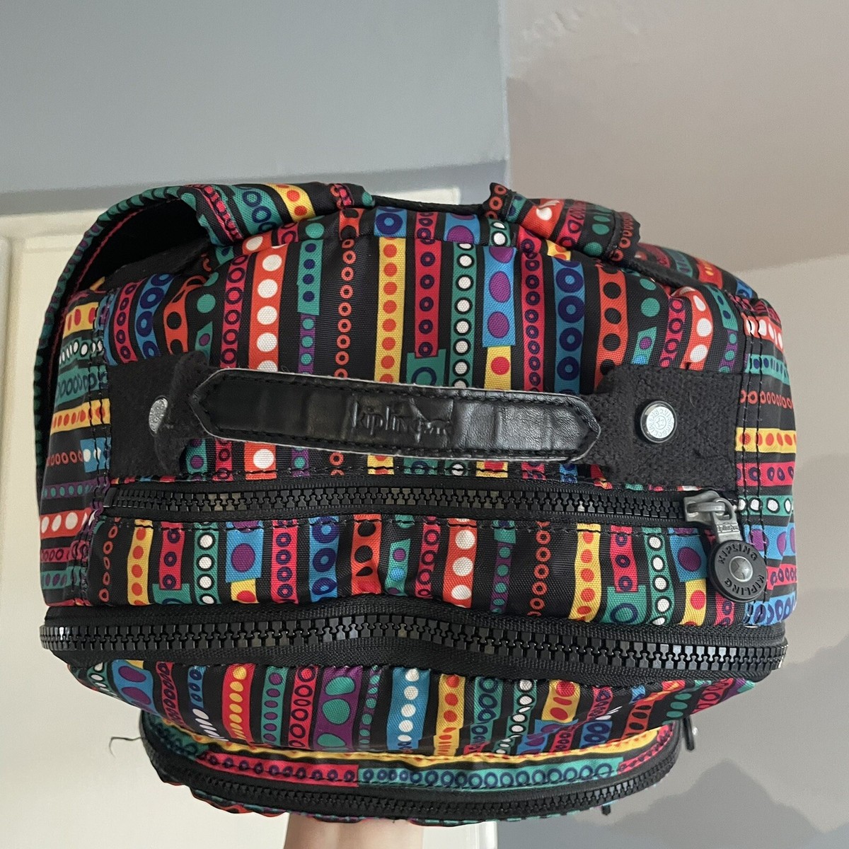 Kipling Backpack Colorful Dots Stripes Nylon Machine 