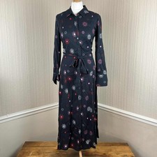 Marks & Spencer Star Print Midi Button Up Shirt Dress UK 8 Black BNWT
