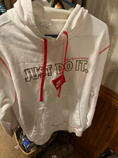 Nike Sportswear Women's White Just Do It Logo Fleece Pullover Hoodie M