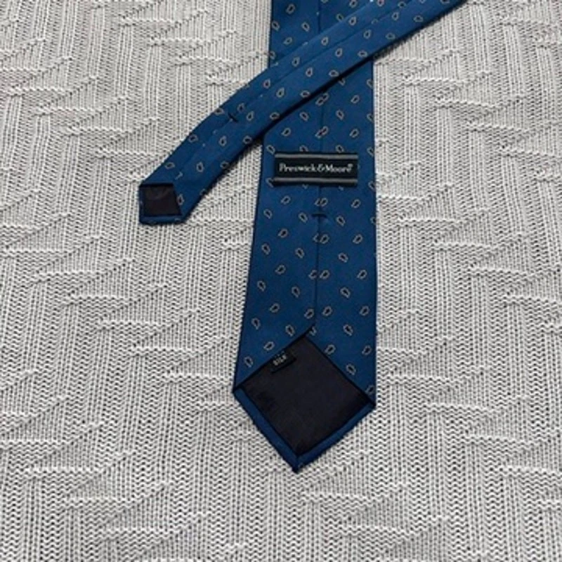 Corbata de seda vintage Preswick & Moore azul paisley Foto 3 de 4