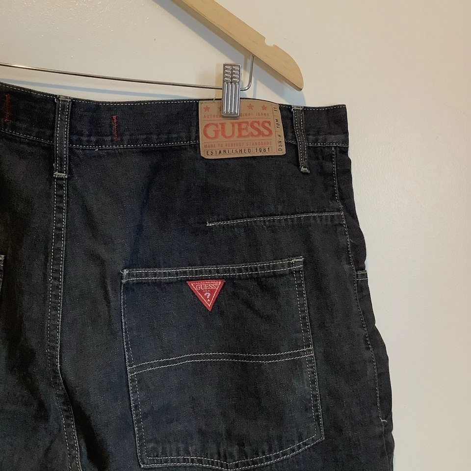 Mens Y2K Vintage Guess Black Denim 2 Button Fly Baggy Shorts Size 38 - Image 2 of 4
