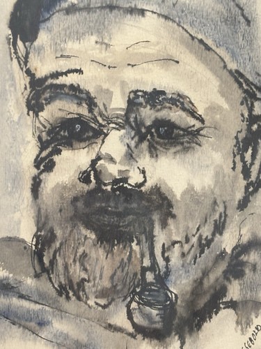 VTG WATERCOLOR INK PAINTING ~CAROL SEBOLD ARTIST ~ Impressionist Seaman Portrait - Picture 4 of 7