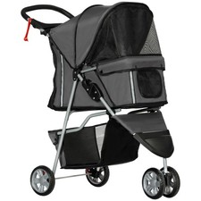 PawHut Pet Stroller Pushchair Carrier for Cat Puppy with 3 Wheels Dark Grey