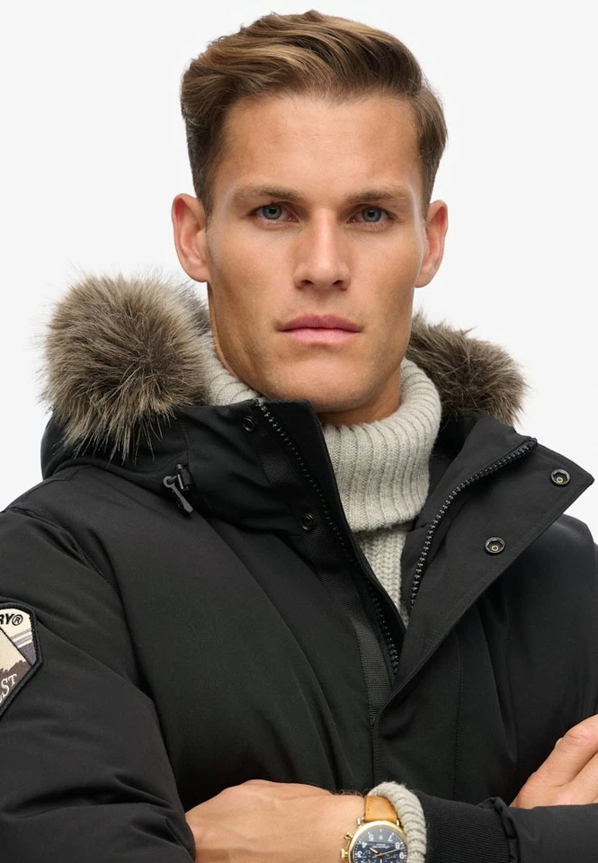 Superdry Jacket Bomber Faux Fur Padded Winter Coat Full Zip Everest Black - Image 4 of 4