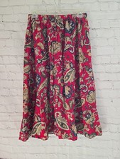 Vintage 90s Red Paisley Floral Midi Skirt Boho Forest Fairy Preppy Sz 12
