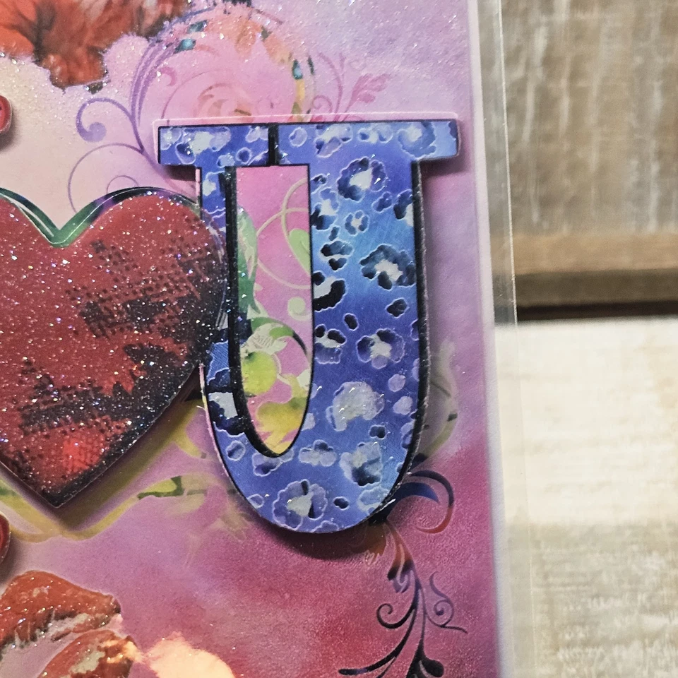 Leanin Tree Valentine's Day Greeting Card I Love You XO 3D Foam Glitter Red Pink - Image 3 of 4