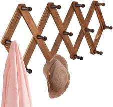 Vintage Wood Expandable Peg Rack- Multi-Purpose Accordion Wall Hangers with 1...