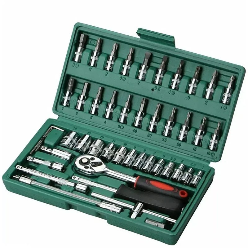 46 Pcs Socket Wrench Set 1/4" Drive Ratchet Metric Kit Garage Car Repair Tool US