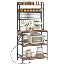 HOMCOM Scaffale da Cucina con Stazione di Ricarica, 5 Ripiani e 10 Ganci Marrone