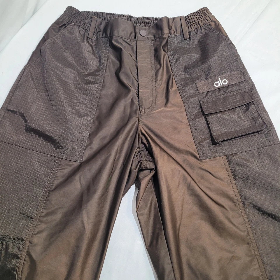 ALO Yoga Blaze Trouser Pants Womens Medium Cargo High Rise Wide Leg Brown Nylon - Image 3 of 4