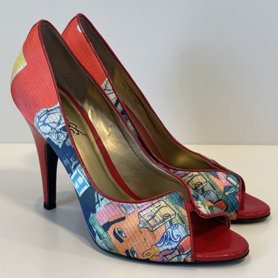Carlos by Carlos Santana Pop Art Peep Toes Heels Red Size 8M
