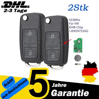 2St 433MHz Funk Schlüssel ID48 für VW Golf 4 IV Bora Polo Skoda Seat 1J0959753AG