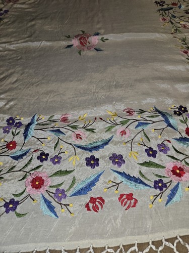 Vtg Mary Mcfadden Square Piano Shawl Tassel Fringe Floral Embroideried - Picture 6 of 17