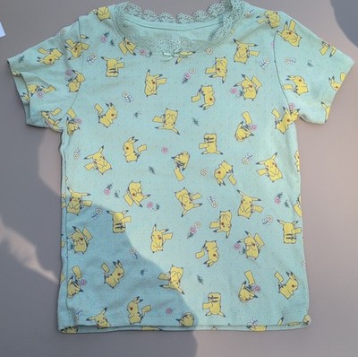 Pokémon Pikachu Lace Neck Bow T-Shirt Light Green for kid, size M