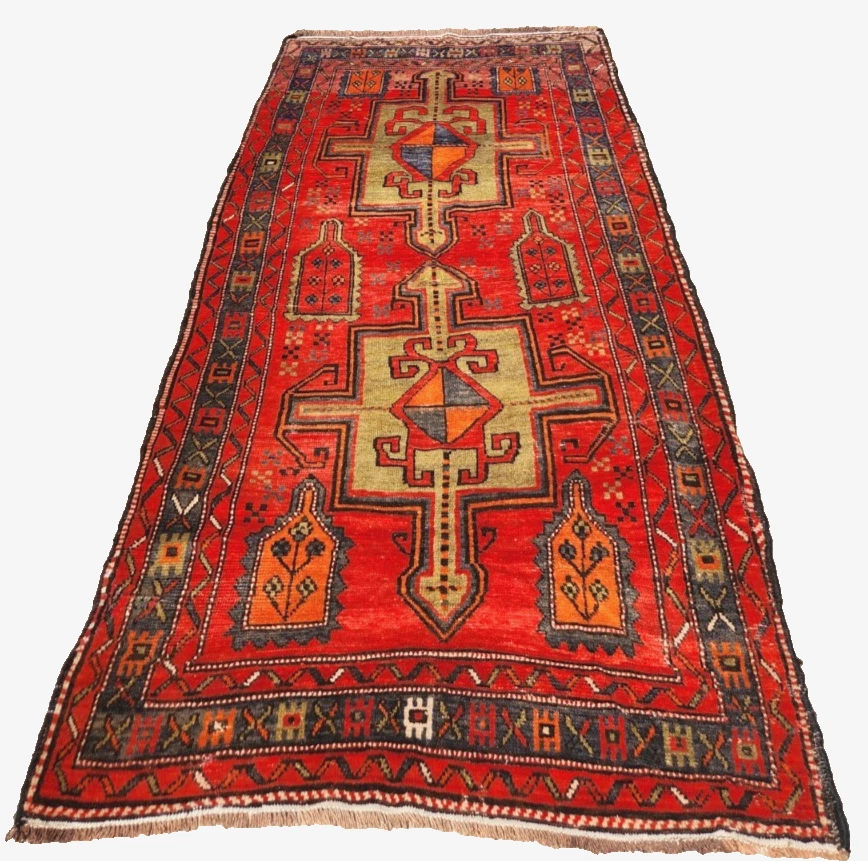 7'9"x3'6" ANTIQUE HAND KNOTTED CAUCASIAN KAZAK SERAPE TRIBAL WOOL RUG RUNNER - Image 2 of 4