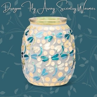 Scentsy Dragonfly Away Warmer~Mosaic Hand Placed Glass~Sept 2024~NEW in Box