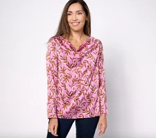 Denim & Co. Printed Woven Blouse Side Slits , Pinkberry  more sizes a624128