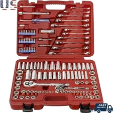 122PC Tool Set CR-V Sockets Ratchets Accessories SAE Metric Garage Mechanics New