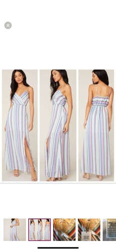 Jack by BB Dakota Stripe My Fancy Maxi Dress Multi Stripe Sleeveless Satin Small - Bild 2 von 5