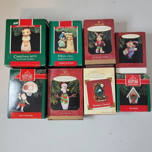 Christmas Ornaments Keepsake Hallmark Lot Of 8 With Boxes Vintage