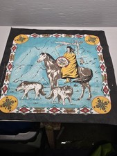 VINTAGE Springs Industries Scarf Bandana Mens One Size Blue Horse Wolf USA AZTEC
