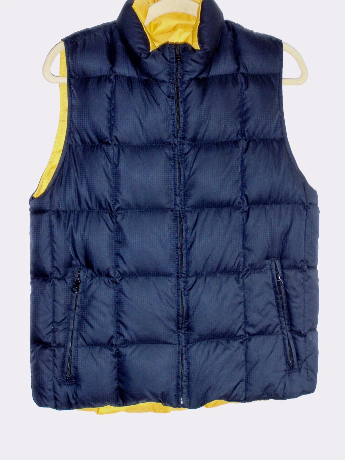Unisex Goose Down Puffer Vest Reversible Black Yellow 38" Chest 24" Length Y2K