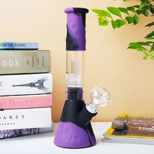 12" Heavy Duty Glass Bong Silicone Water Pipe Smoking Tobacco Beaker 14MM Bowl