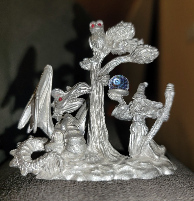 Vintage 1997 Spoontiques Wizard Dragon Owl Figurine Crystal Orb Fantasy CMR658