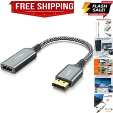 4K DisplayPort to HDMI Adapter Cable, Gold-Plated Uni-Directional Display Por...