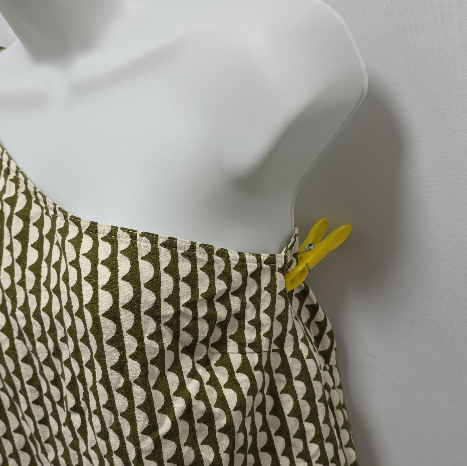 M&S Green White Geometric One Shoulder Linen Viscose Tie Blouse UK 18 image 5