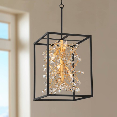 Carrine Black Gold Pendant Chandelier 15 1/4" Wide Modern 4-Light Fixture Foyer