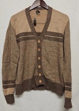 Vintage Grandpa Core Claude Brentwood Cardigan XL Made USA Brown Stripe 70s