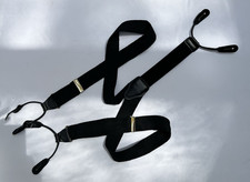 Vintage Webbed Goldtone CAS West Germany Black Leather Suspenders Adjustable