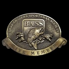 BASS Anglers Sportsman Society Life Member Vintage Belt Buckle Fishing Brass