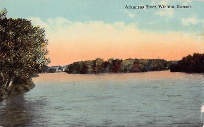 Arkansas River Wichita KS Kansas Downtown Early 1900s Vtg Postcard A13