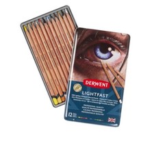 Derwent LIGHTFAST Professional Quality Artist Oil Base Colour Pencils 12 Tin Set