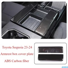 ABS Carbon fiber Central armrest storage box Cover For Toyota Sequoia 2023-2024