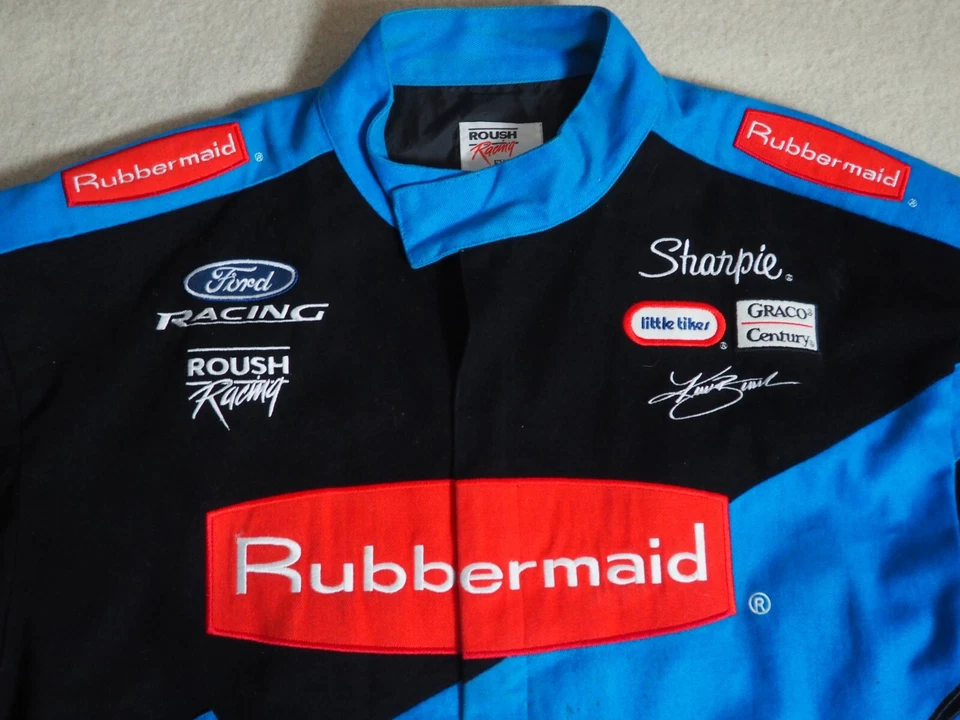 Abrigo Chaqueta De Colección Años 90 Roush Ford Racing NASCAR Kurt Busch Cremallera Azul Negro Para Hombres L Foto 3 de 4