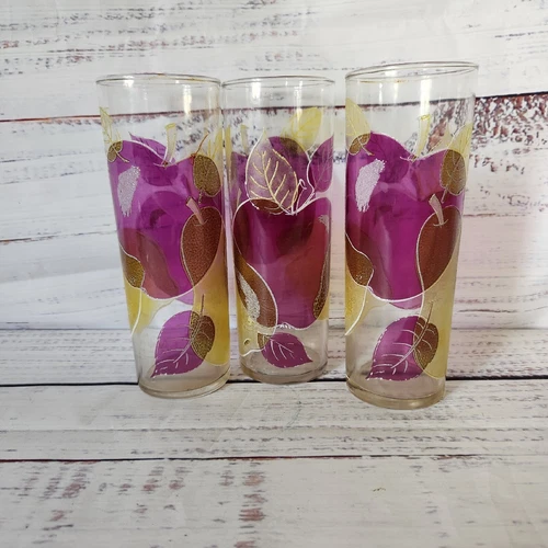 Vintage Federal Glass Apple Pear High Ball Ice Tea Mojito Tumbler Glasses