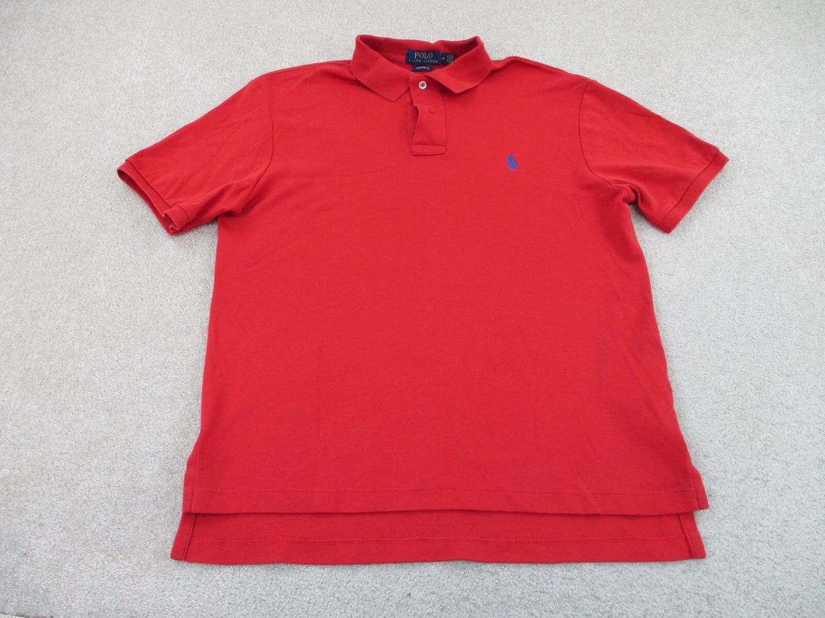 Ralph Lauren Polo Shirt Adult Medium Red Blue Pony Rugby Cotton Casual Mens B91