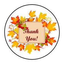 30 Thank You Envelope Seals Labels Stickers 1.5" Round Fall Autumn
